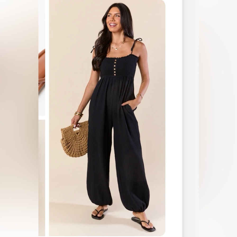 NWOT. Black pink lily jumpsuit